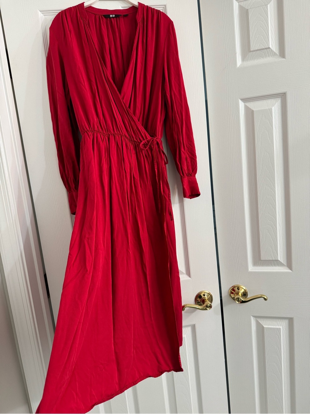 Uniqlo Red Wrap-Front Maxi Dress with Waist Tie